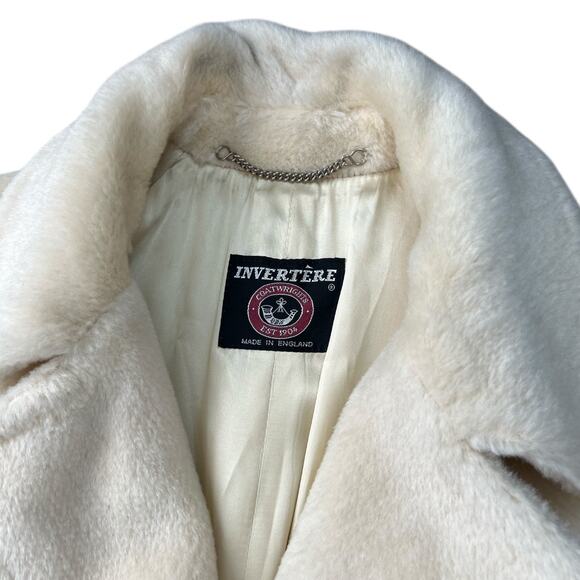 Vintage Invertere Cream 100% Alpaca Pile Trench Coat Satin Lined Women’s XL - Picture 8 of 13